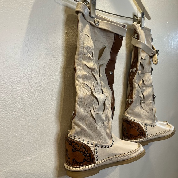 L’Artigiano di Riccione Italian Leather Western Boots Studded Boho Cowboy Sz 37 - Picture 6 of 14